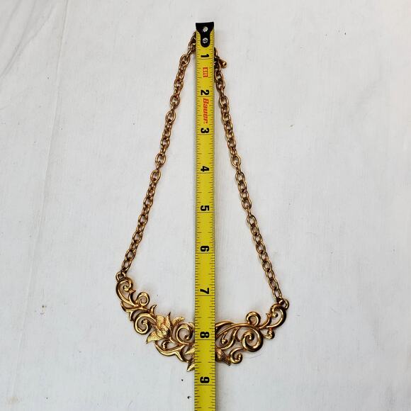 Floral Abstract Statement Link Chain Gold Tone Necklace 9" Unsigned Vtg - Picture 3 of 4
